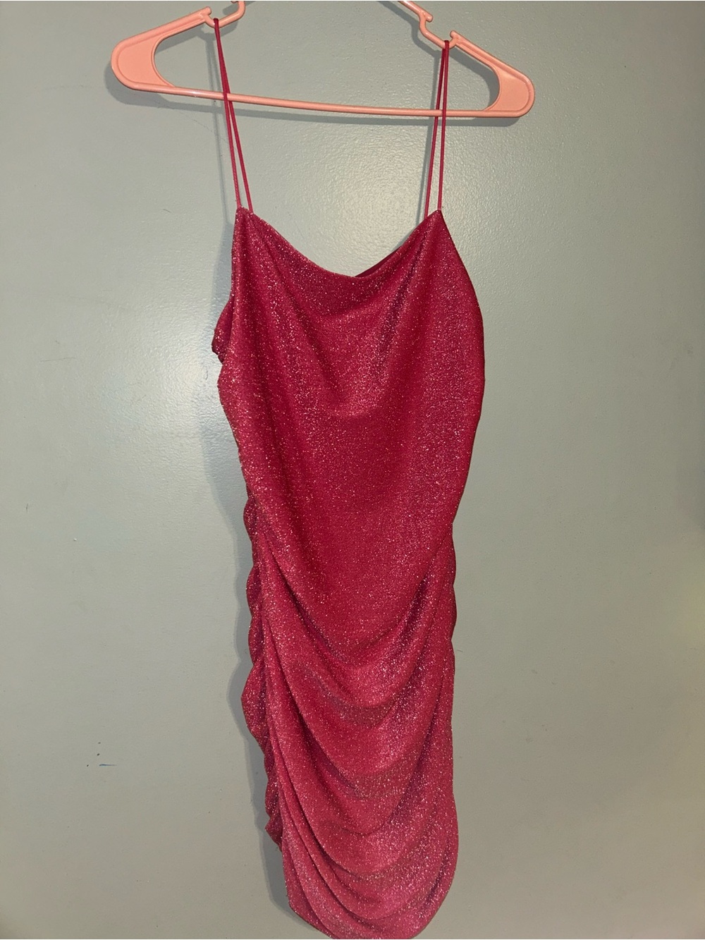 Hot Pink Shimmer Ruched Bodycon Dress - Floerns Size Medium (Women's size 6-8)